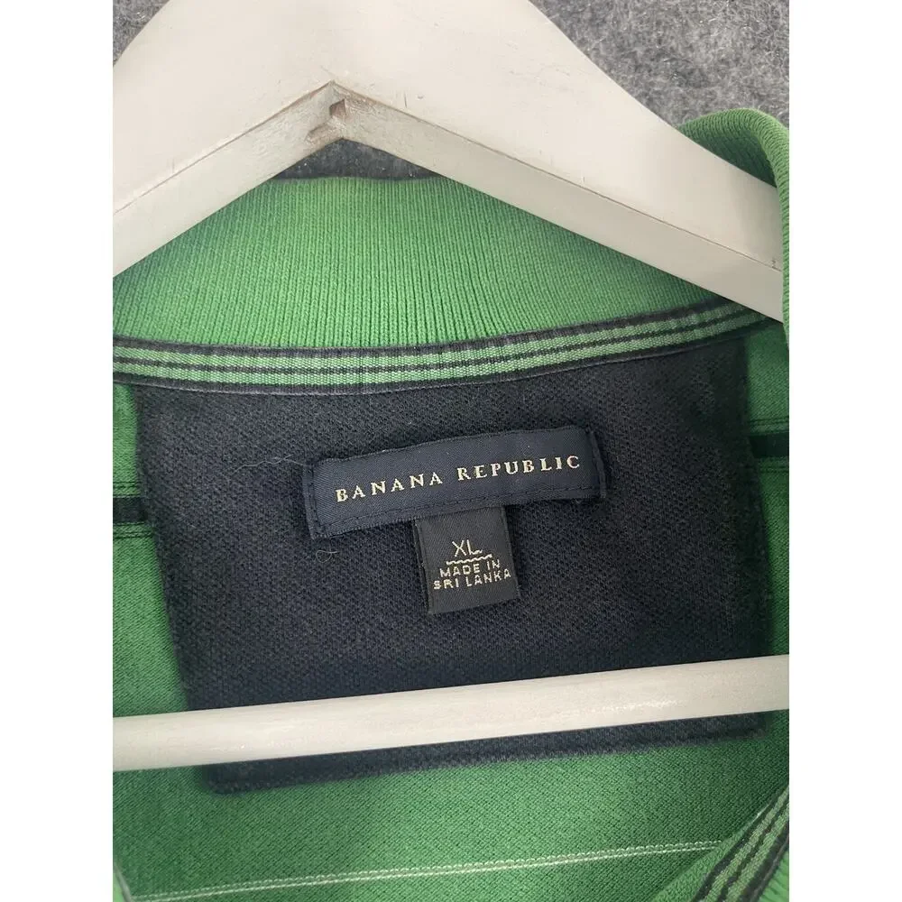 Banana Republic Polo Shirt Mens Extra Large Striped Green Logo Short Sleeve N248
